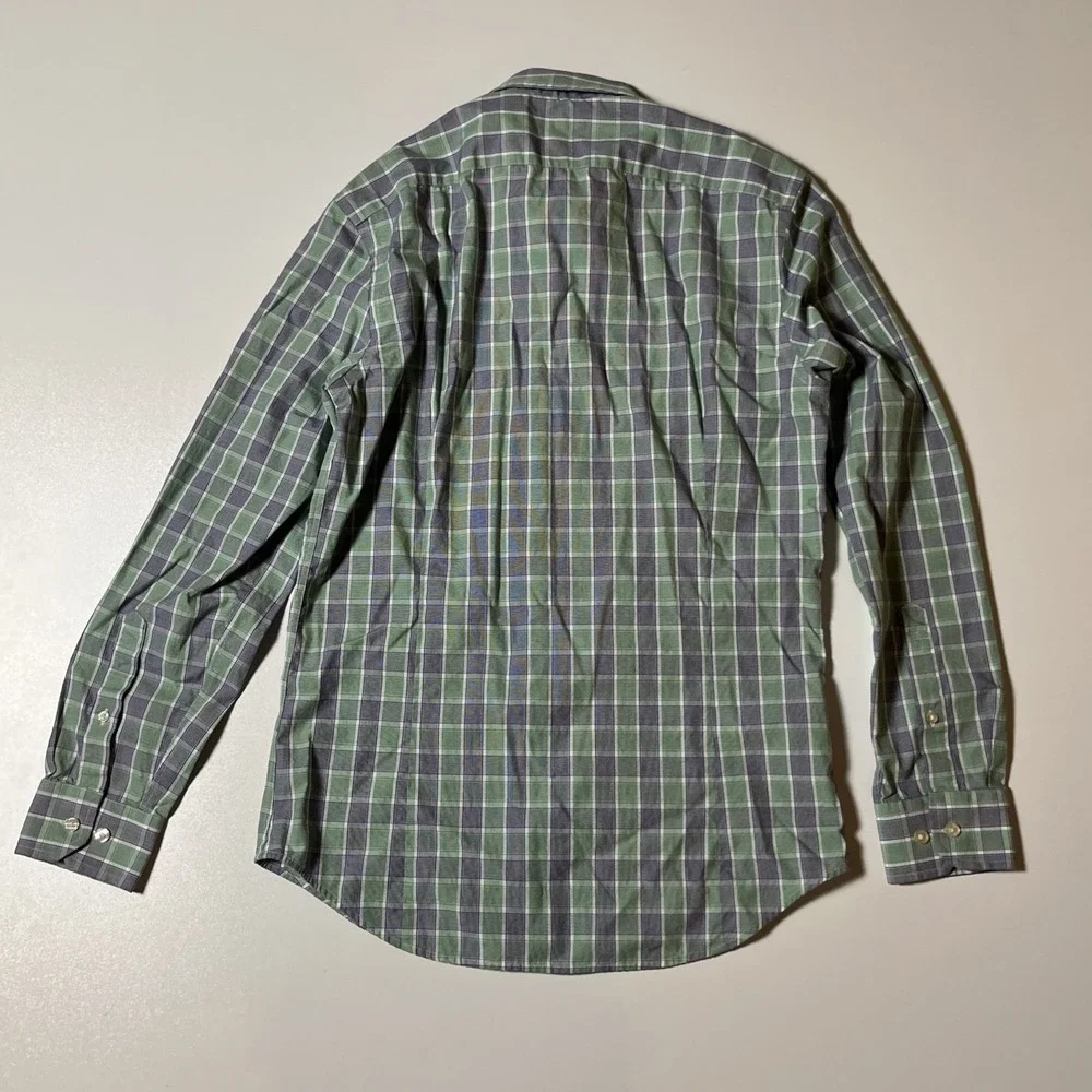 Banana Republic Non-Iron Tailored Slim Shirt Size M Blue & Green Plaid Button Up